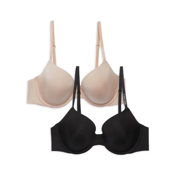 Calvin Klein Womens Black & Nude 2-Pack Lightly Lined Wirefree Full Coverage Bra - Picture 1 of 8